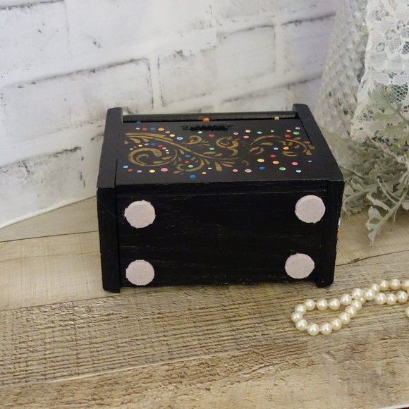 Hand Painted Whimsy Recipe Box Vintage Checks Decorative Box Whimsical Decor - Picture 6 of 9